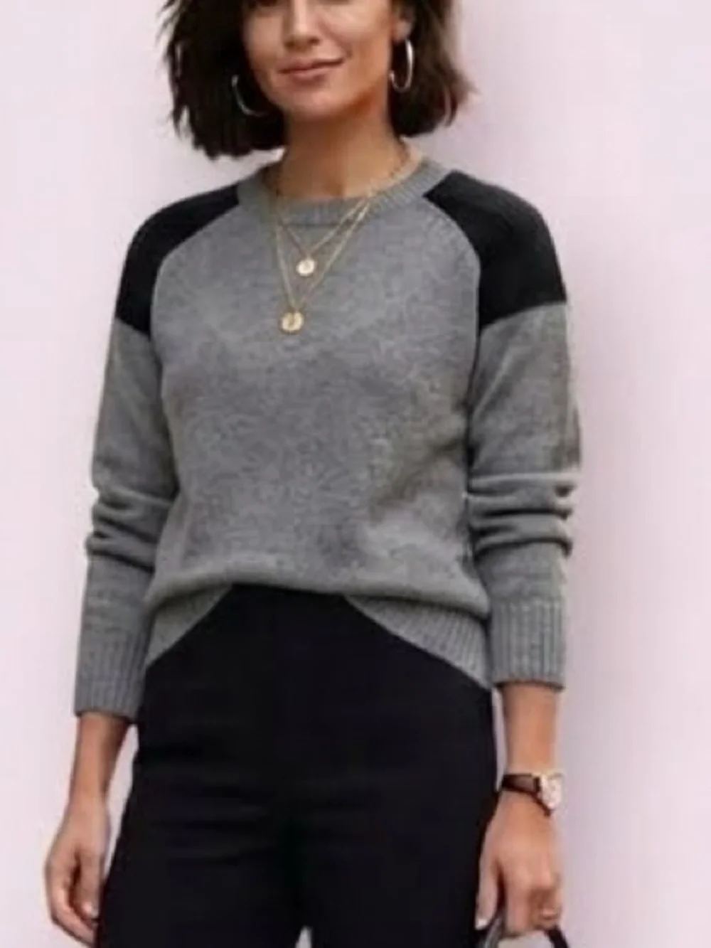 J. Crew Wool & Mohair Sweater Black & White Marled Colorblock Shoulders Small